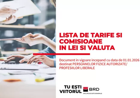 Catalog BRD Brașov | Listă tarife și comisioane în Lei și Valută pentru Persoane Fizice Autorizate și Profesii Liberale | 2026-01-16T00:00:00.000Z - 2026-05-14T00:00:00.000Z