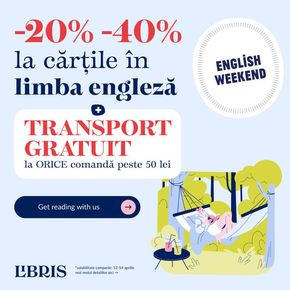 Catalog Libris Timișoara | Reducerile între -40% -20% de la rafturile cu titluri în limba engleză | 2024-04-12 - 2024-04-14